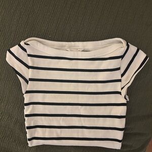 H&M Black and White Striped Short Sleeve Top